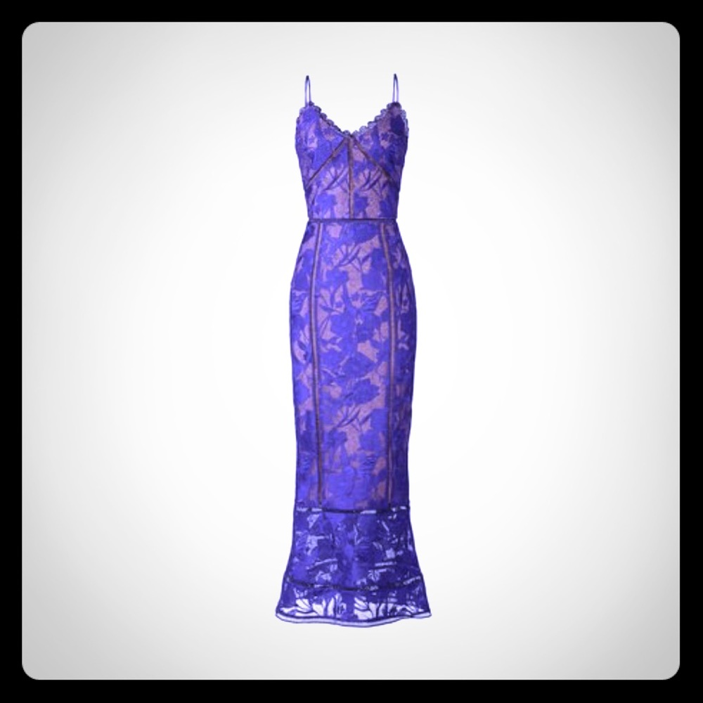 Marchesa Notte Purple Lace Dress